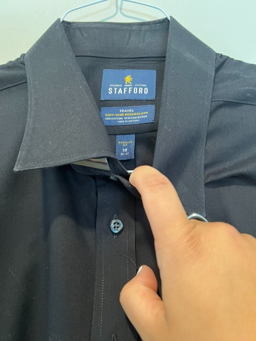 Stafford Travel Easy-Care Black Dress Shirt Regular Fit 18 36-37